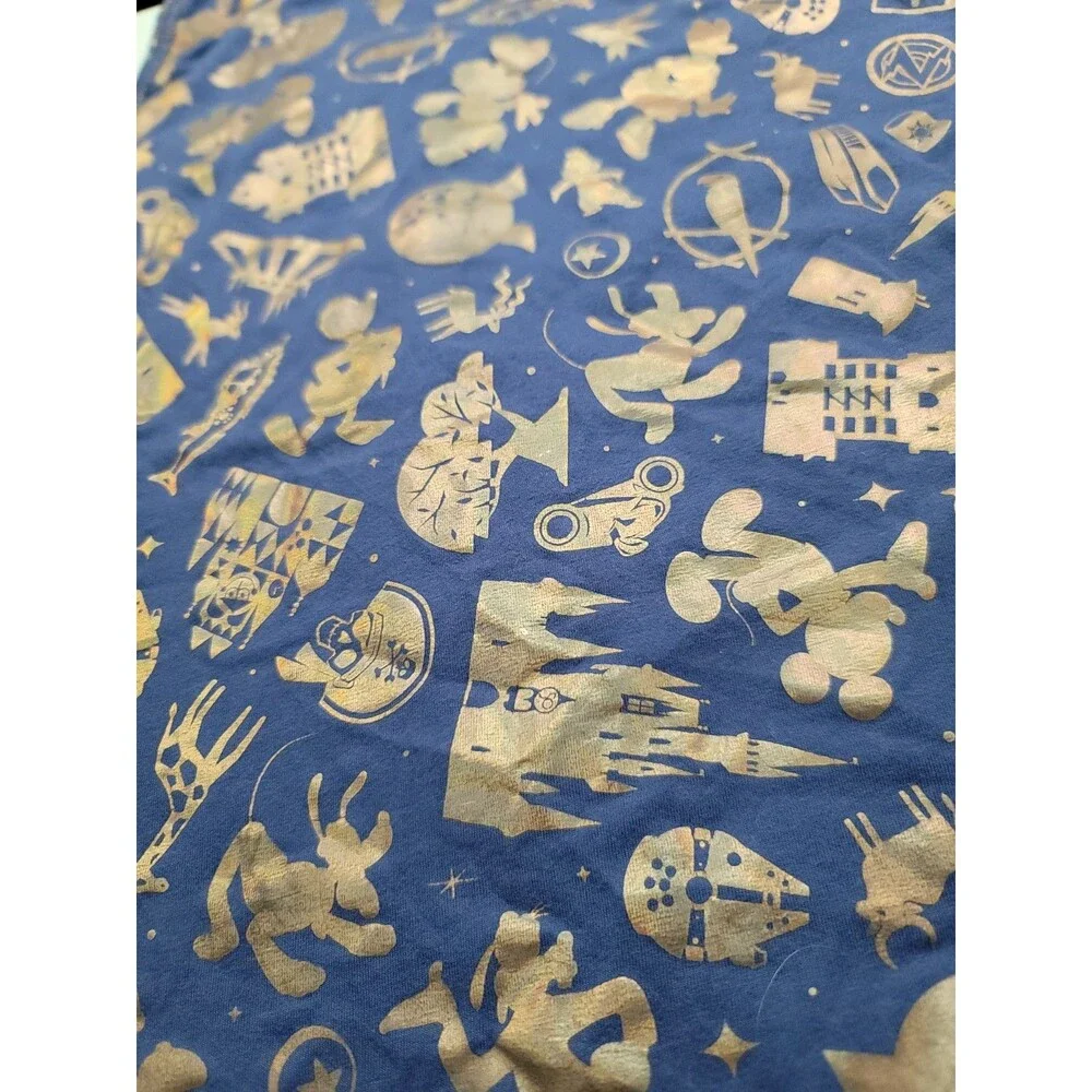 Disney Parks 50th Anniversary Girls Tank Top Blue Gold Foil Mickey Minnie Large